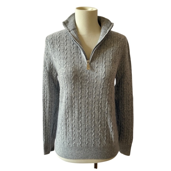 TRW SUN VALLEY J DEMETRE 100% MERINO WOOL 1/4 ZIP CABLE KNIT SWEATER WOMENS XS - Picture 2 of 12